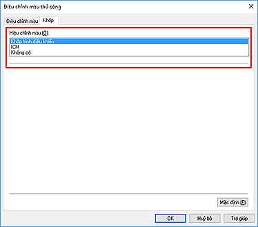 hình: Chọn Khớp trình điều khiển cho Hiệu chỉnh màu trong hộp thoại Điều chỉnh màu thủ công