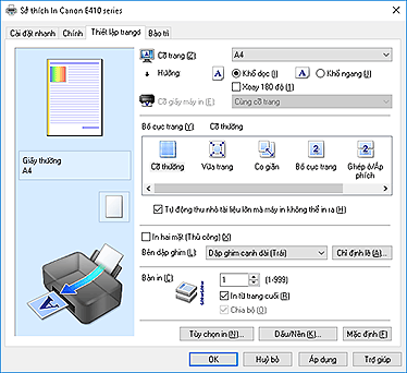 hình: Tab Thiết lập trang