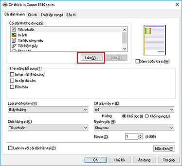 hình: Lưu... trên tab Cài đặt nhanh