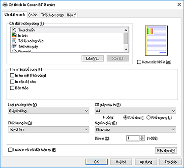 hình: Tab Cài đặt nhanh