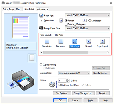 figure:Select Fit-to-Page for Page Layout on the Page Setup tab