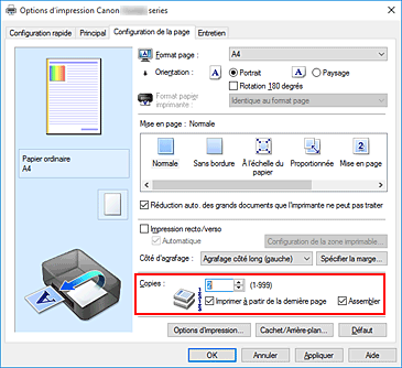 figure&nbsp;: Copies dans l'onglet Configuration de la page