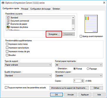 figure&nbsp;: Enregistrer... dans l'onglet Configuration rapide