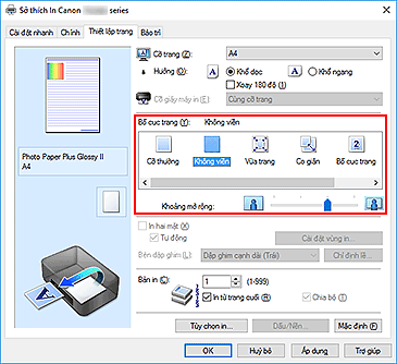 hình: Chọn Không viền cho Bố cục trang trên thanh Thiết lập trang