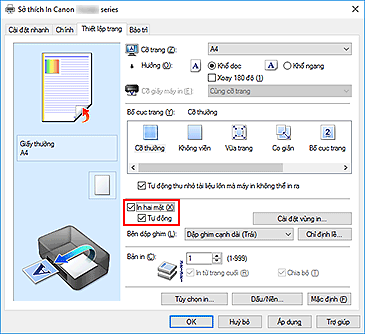 hình: Hộp kiểm In hai mặt trên tab Thiết lập trang