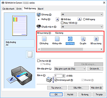 hình: Chọn Vừa trang cho Bố cục trang trên tab Thiết lập trang