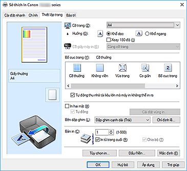hình: Tab Thiết lập trang