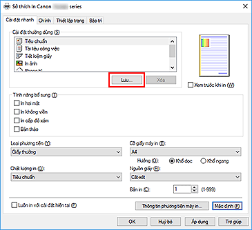 hình: Lưu... trên tab Cài đặt nhanh