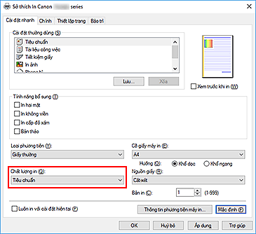 hình: Chất lượng in trên tab Cài đặt nhanh