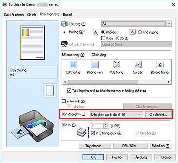 hình: Bên dập ghim trên tab Thiết lập trang