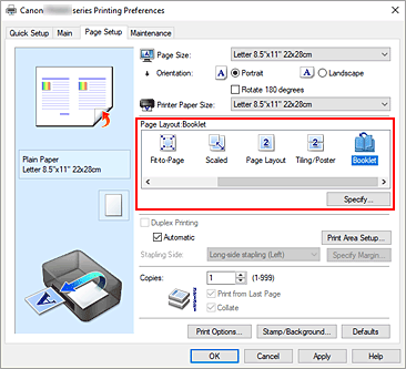 фигура: Избор на &bdquo;Booklet&rdquo; за &bdquo;Page Layout&rdquo; в раздела &bdquo;Page Setup&rdquo;