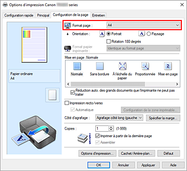 figure : Format page dans l'onglet Configuration de la page