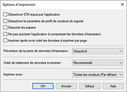 figure : Boîte de dialogue Options d'impression