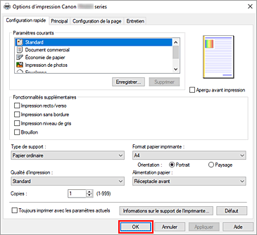 figure : OK dans l'onglet Configuration rapide