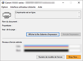 figure : Écran d'état d'imprimante Canon IJ
