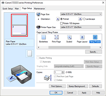 Ábra: Az Oldalbeállítás lapon megjelenő beállítási előnézet rész