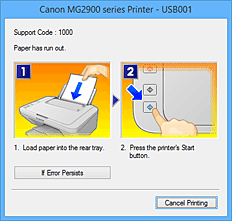 Imagen: mensaje de error del Monitor de estado Canon IJ