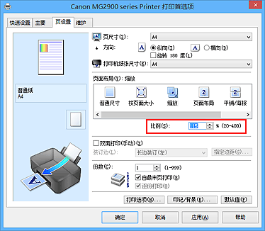 插图：“页设置”选项卡上的“设定比例”