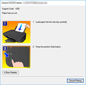 фигура: Дисплей за грешки на Canon IJ Status Monitor