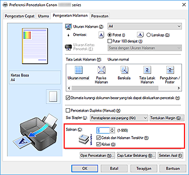 gambar: Salinan pada tab Pengesetan Halaman