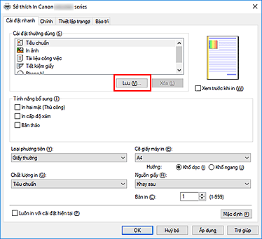 hình: Lưu... trên tab Cài đặt nhanh