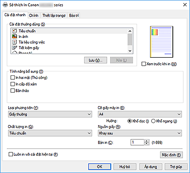 hình: Tab Cài đặt nhanh