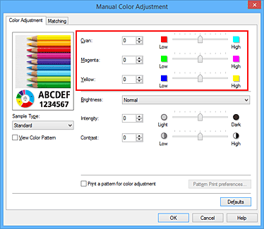 Imagen: Balance del color del cuadro de diálogo Ajuste manual del color