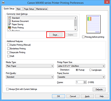 figura:Save... din fila Quick Setup