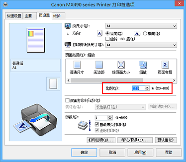 插图：“页设置”选项卡上的“设定比例”