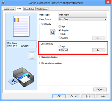 figure:Select Manual for Color/Intensity on the Main tab