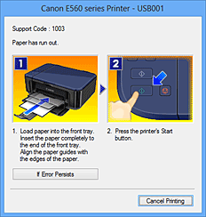 figure:Canon IJ Status Monitor Error display