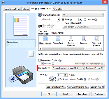 gambar: Sisi Stapler pada tab Pengesetan Halaman