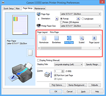 figure:Select Fit-to-Page for Page Layout on the Page Setup tab