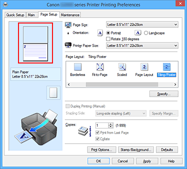 figure:Settings preview displayed on the Page Setup tab