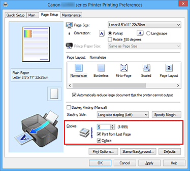 figure : Copies dans l'onglet Configuration de la page