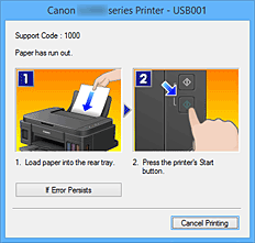 插圖：Canon IJ狀態監視器錯誤顯示