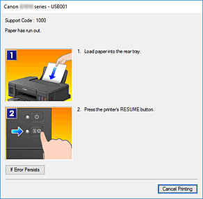 фигура: Дисплей за грешки на Canon IJ Status Monitor