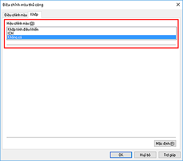 hình: Chọn Không có cho Hiệu chỉnh màu trong hộp thoại Điều chỉnh màu thủ công