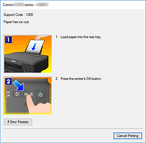 фигура: Дисплей за грешки на Canon IJ Status Monitor