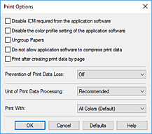 figura: Caseta de dialog Print Options