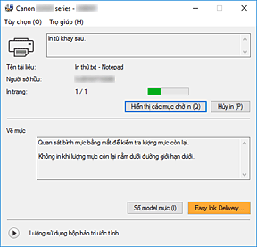 hình: Màn hình trạng thái Canon IJ