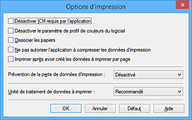 figure&nbsp;: Boîte de dialogue Options d'impression