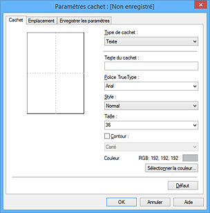 figure&nbsp;: Boîte de dialogue Paramètres cachet