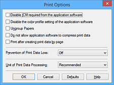 figura: Caixa de diálogo Opções de Impressão