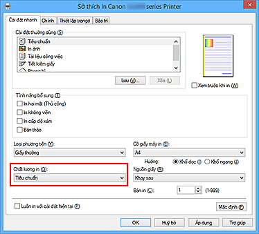 hình: Chất lượng in trên tab Cài đặt nhanh