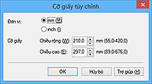 hình: Hộp thoại Cỡ giấy tùy chỉnh
