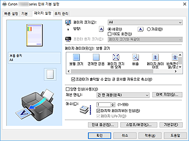 그림: [페이지 설정] 탭