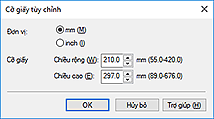 hình: Hộp thoại Cỡ giấy tùy chỉnh