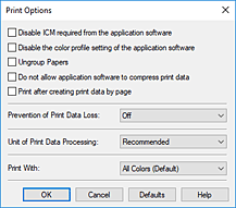 figura: Caseta de dialog Print Options