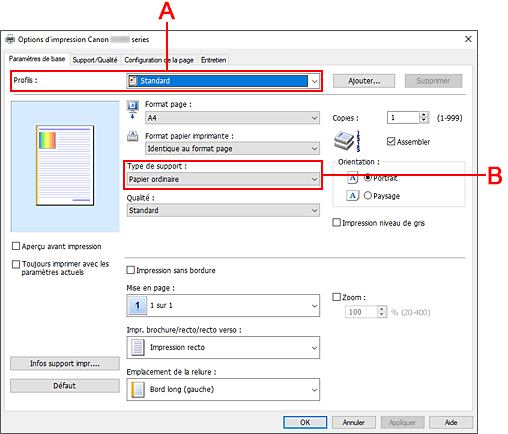 figure&nbsp;: Profils sur l'onglet Paramètres de base